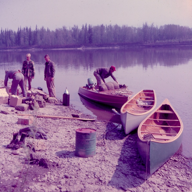 Canoes remained a constant favourite mode of transportation on the Athabasca River, ca. 1950s.
