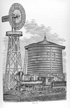 Halladay water pump on railroad, 1885 Source: Wolff, Alfred R. The Wind Mill as a Prime Mover. 1885/Courtesy of National Oceanic and Atmospheric Administration/Department of Commerce/ Wikimedia Commons