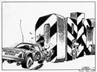 This cartoon, "Roadblock" by Tom Innes, editorial cartoonist for the Calgary Herald (), appeared in the January 3, 1980, edition and suggests that the protectionist policies of the OPEC cartel (Middle-Eastern oil exporting nations) were blocking the progress and development of industrialized nations (such as Canada and the United States).