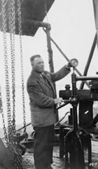 Oswald S. Finnie at an oil well in the Northwest Territories, July 1921; as director of the Northwest Territories and Yukon Branch of the Department of the Interior, Finnie was responsible for inspecting oil wells in western Canada for compliance with federal regulations. <br />Source: Glenbow Archives, G-1-1712-8