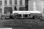 An Imperial Oil propane truck, ca. 1956; propane produced at the Royalite Turner Valley plant was transported by truck to Imperial Oil’s propane storage facilities in Calgary. <br />Source: Glenbow Archives, IP-2b-151