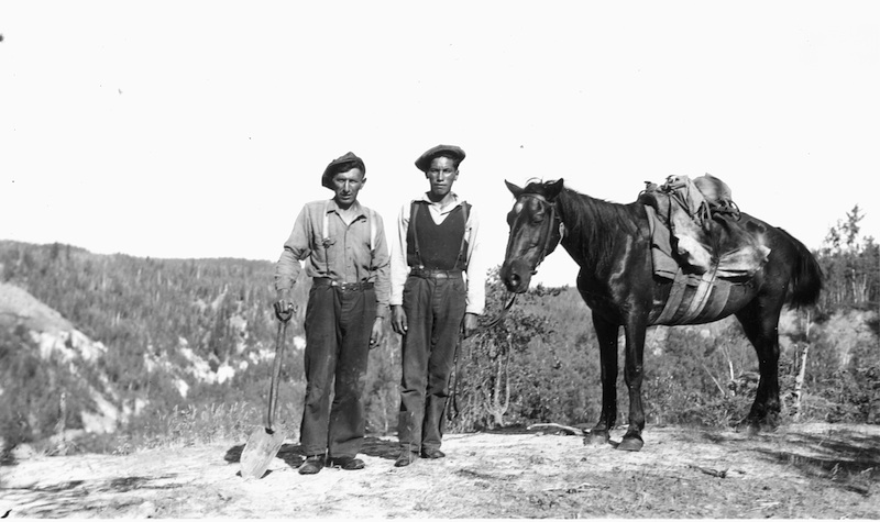 For overland transport where there were no roads, horses were often the best choice. Clark described this scene as "a pack-horse and two Indians in the muskeg between the MacKay and Ells rivers," n.d.