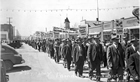 Labourers and miners marching in Drumheller