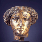 The bronze-gilded head of a statue of Minerva