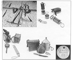 Clockwise from lower left: Mining tools included canary cages, used to detect poisonous gas, instruments to measure air flow and humidity, picks, boring bits, shovels and safety lamps, as well as dynamite and copper powder for blasting. Inset: A lamp check; a brass token was issued to each miner  to help keep track of who was in the mine.