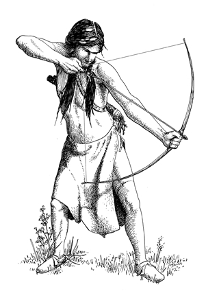 Representation of an early hunter drawing a bow<br/>Source: Courtesy of Head-Smashed-In Buffalo Jump