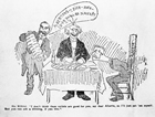 Cartoon on federal control of natural resources, published in the September 2, 1905, Calgary Eye Opener; when Alberta joined confederation in 1905, Ottawa, represented here by Prime Minister Wilfrid Laurier, retained control over the province’s natural resources. Sources: Glenbow Archives, NA-3055-16