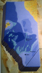 Giant reefs (in green) stretch across Devonian Alberta. Source: The Royal Tyrrell Museum of Palaeontology