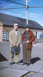 Karl Clark (left) with Lloyd Champion at Bitumount, late 1940s<br/>Source: University of Alberta Archives, 83-160-03
