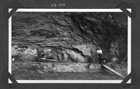 Tar sands mining on Draper’s claim, Waterways, 1923; the location and character of Draper’s lease was advantageous for mining and shipping the resource that can be difficult to access. His block included a cliff face of exposed oil sands that could be removed using nothing more complex than a spade. Source: University of Alberta Archives, 69-100-A2-23-04