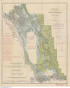 George Dawson’s 1886 <em>Reconnaissance Map of a Portion of the Rocky Mountains between Latitudes 49° and 51° 30’</em> was one of the first to document the geological make-up of what would become southwestern Alberta. The notes on the left margin suggest the likelihood of coal in what would become known as the Turner Valley region. <br />Source: Natural Resources Canada, used under the Open Government License – Canada, http://open.canada.ca/en/open-government-licence-canada.