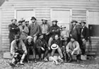 This photograph of the Canadian members of the International Boundary Commission was taken in 1872 as the boundary between Canada and the United States was being surveyed. George Dawson is in the back row, third from right. It was while working for the boundary survey that Dawson first became aware of the potential for oil and gas in what would become southern Alberta. <br />Source: Glenbow Archives, NA-249-1