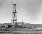 Rotary drilling rig at Royalite No. 5, Turner Valley, ca. 1925 <br />Source: Glenbow Archives, ND-19-30
