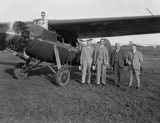 In August 1929, the Rutledge Air service begins a daily route between Turner Valley and Calgary, making Turner Valley one of the first communities in Alberta to be served by scheduled flights. Flights to Edmonton commence soon after. <br />Source: Glenbow Archives, ND-3-4871b